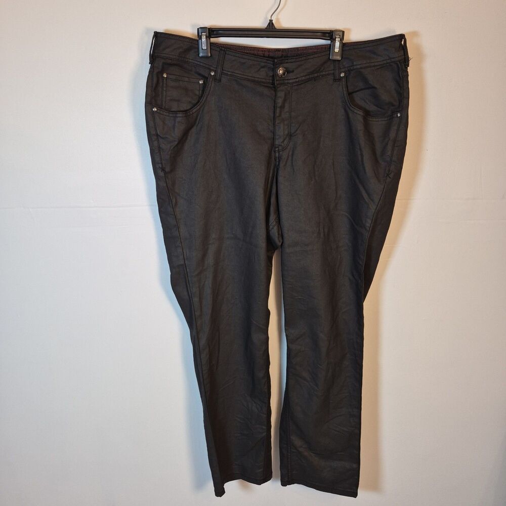 Lane Bryant Coated Denim Pants Women's Size 22 Black Straight Leg